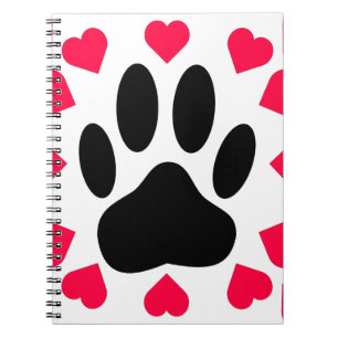 Black Dog Paw Print With Heart Shapes Notebook