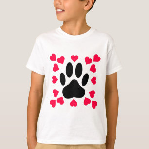 Black Dog Paw Print With Heart Shapes T-Shirt