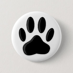 Black Dog Paw Print With Newsprint Effect 2 Inch Round Button