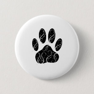 Black Dog Paw Print With White Flourishes 2 Inch Round Button