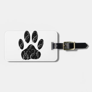 Black Dog Paw Print With White Flourishes Luggage Tag