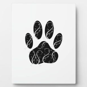 Black Dog Paw Print With White Flourishes Plaque