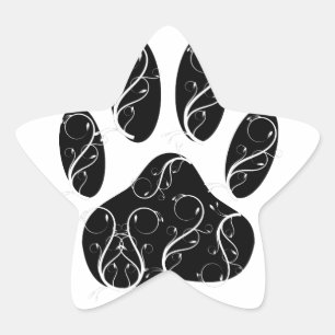 Black Dog Paw Print With White Flourishes Star Sticker