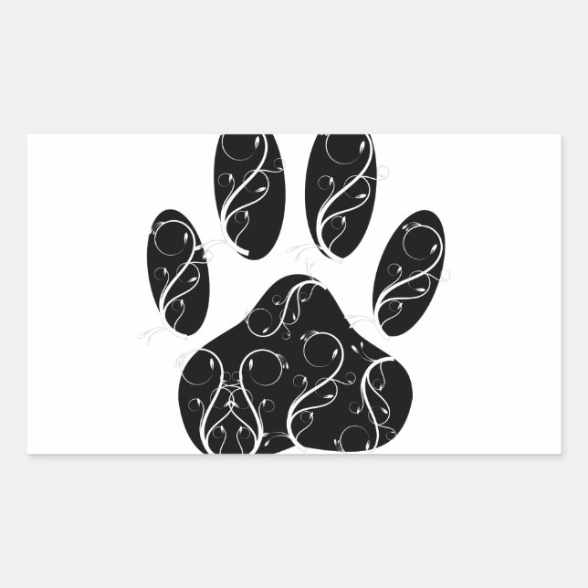 Black Dog Paw Print With White Flourishes Sticker (Front)