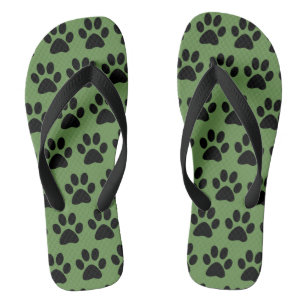 Black Dog Paw Prints On White Flip Flops