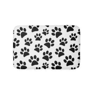 Black Dog Paw Prints Pattern Bath Mat
