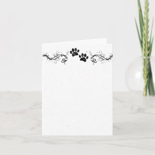 Black Dog Paw Prints Scrollwork Vintage Blank Note Card