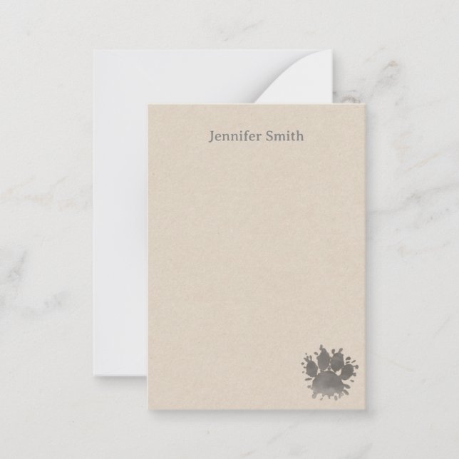 Black Dog Paw Watercolor Personalized Stationery  Card (Front)