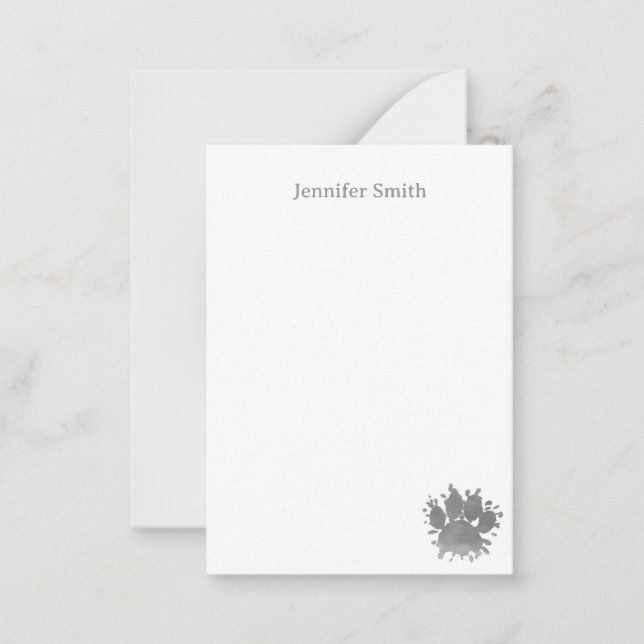 Black Dog Paw Watercolor Personalized Stationery  Card (Front)