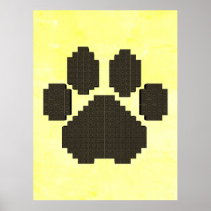 Black Dog Pawprint Building Blocks Distressed Poster
