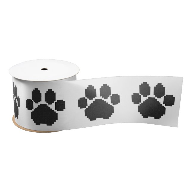 Black Dog Pawprint Building Blocks Satin Ribbon (Spool)