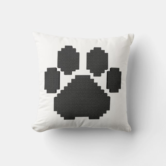 Black Dog Pawprint Building Blocks Throw Pillow (Front)