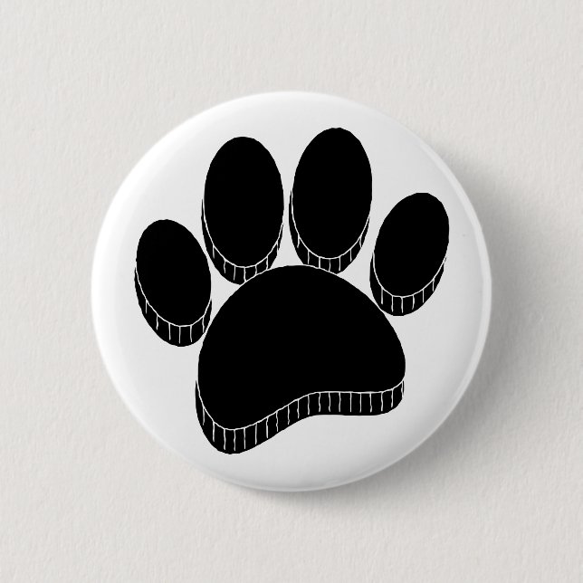 Black Dog Pawprint Hand Drawn Custom 2 Inch Round Button (Front)