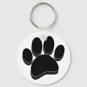 Black Dog Pawprint Hand Drawn Custom Keychain