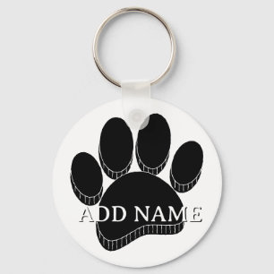 Black Dog Pawprint Hand Drawn Custom Name Keychain
