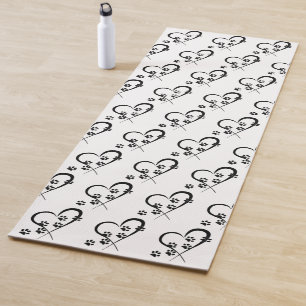 Black Dog Pawprints and Hearts Yoga Mat