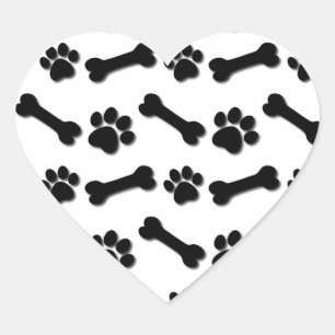 BLACK Dog Paws and Bones Custom Name and Sentiment Heart Sticker