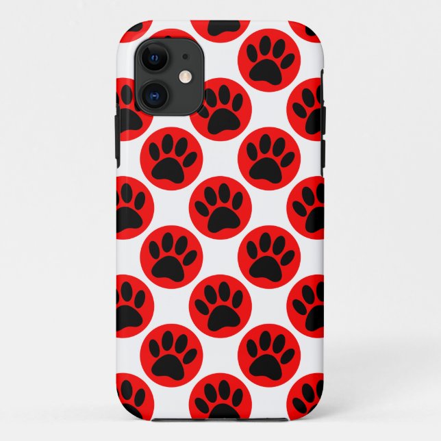 Black Dog Paws In Red Polka Dots Case-Mate iPhone Case (Back)