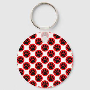Black Dog Paws In Red Polka Dots Keychain