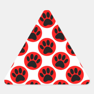 Black Dog Paws In Red Polka Dots Triangle Sticker