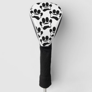 Black Dog Paws White Bones Print Pattern Golf Head Cover