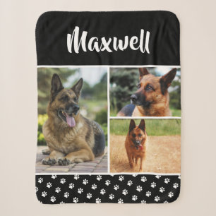 Black Dog Pet Lover Photo Collage Pawprint Sherpa Blanket