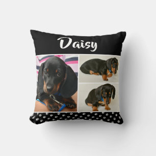 Black Dog Pet Lover Photo Collage Pawprint Throw Pillow