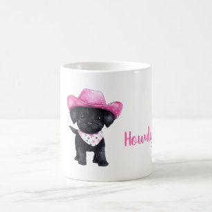 Black Dog Pink Cowgirl Hat Howdy Coffee Mug