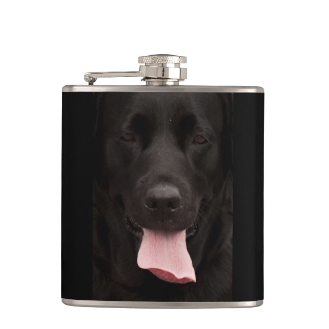 Black dog portrait hip flask (Front)