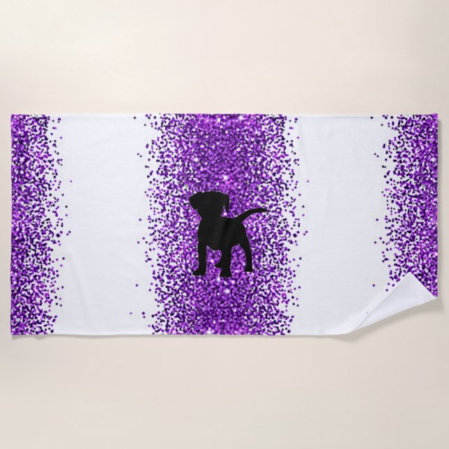 Black Dog Purple Sparkle Beach Towel (Front)