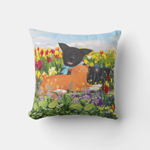 Black Dog, Red Cat  Throw Pillow