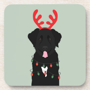 Black Dog Reindeer Christmas Lights Coaster