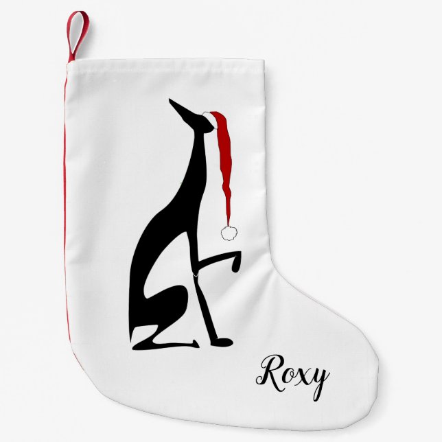 Black Dog Santa Hat Small Christmas Stocking (Front)