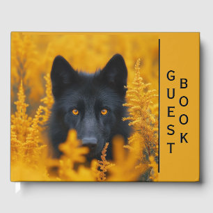 Black Dog  Stunning Gold Eyes Custom Text Spine Guest Book