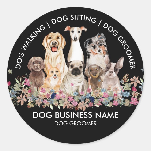 Black Dog Walker Groomer Pet Services Classic Round Sticker (Front)