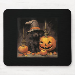 Black Dog Witch Hat Halloween Mouse Pad