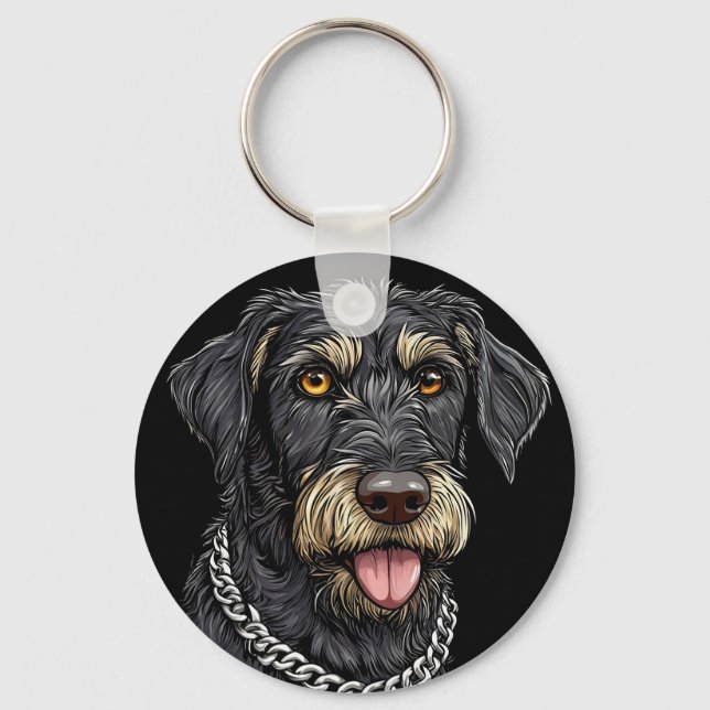 Black Dog With Chain Necklace Keychain (Front)
