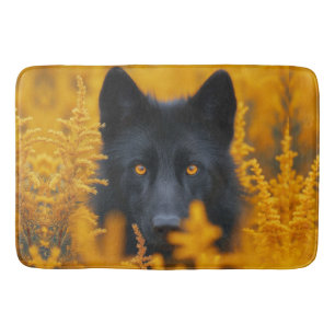 Black Dog with Stunning Gold Eyes Bath Mat