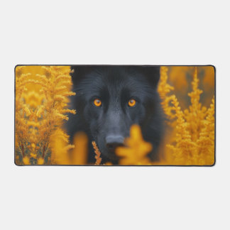 Black Dog with Stunning Gold Eyes Desk Mat