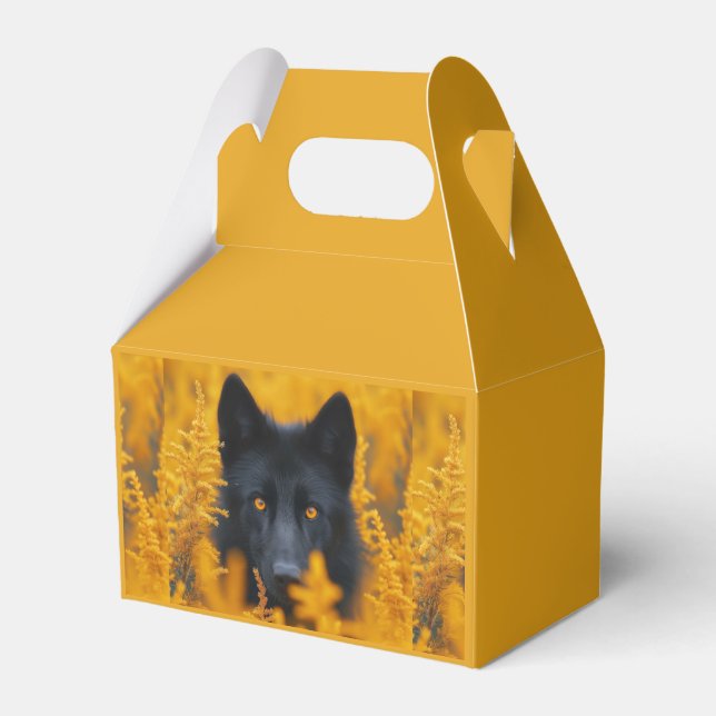 Black Dog with Stunning Gold Eyes Favor Box (Front Side)