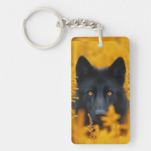 Black Dog with Stunning Gold Eyes Keychain