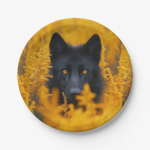 Black Dog with Stunning Gold Eyes Paper Plate