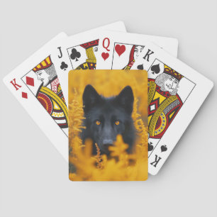 Black Dog with Stunning Gold Eyes Playing Cards
