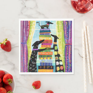 Black Dogs Balancing Book Tower Stack Napkin