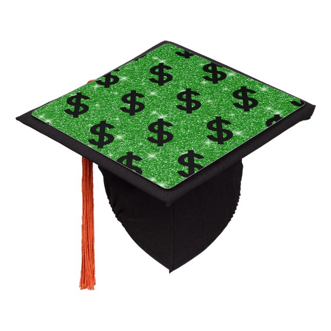 Black Dollar Sign Money Entrepreneur Wall Street Graduation Cap Topper (Angled)