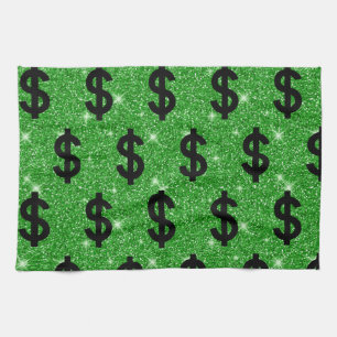 Black Dollar Sign Money Entrepreneur Wall Street Kitchen Towel