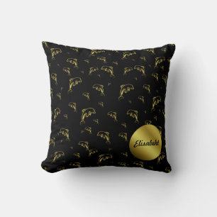 black,dolphin, fish, nature,  aquatic, design, throw pillow