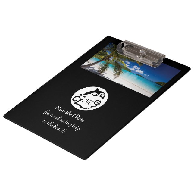Black Dolphin Silhouette Monogram Photo Clipboard (Angled)