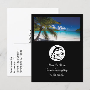 Black Dolphin Silhouette Monogram Photo Invitation Postcard