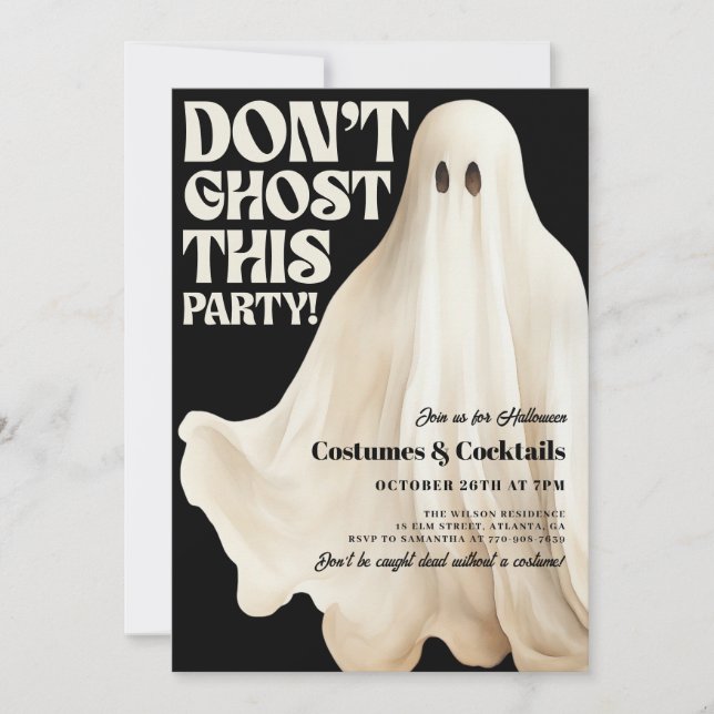 Black Don't Ghost This Party Funny Halloween Invitation (Front)